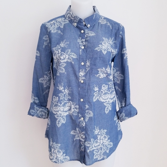 GAP Floral Chambray Tailored Shirt, Small - Picture 2 of 4